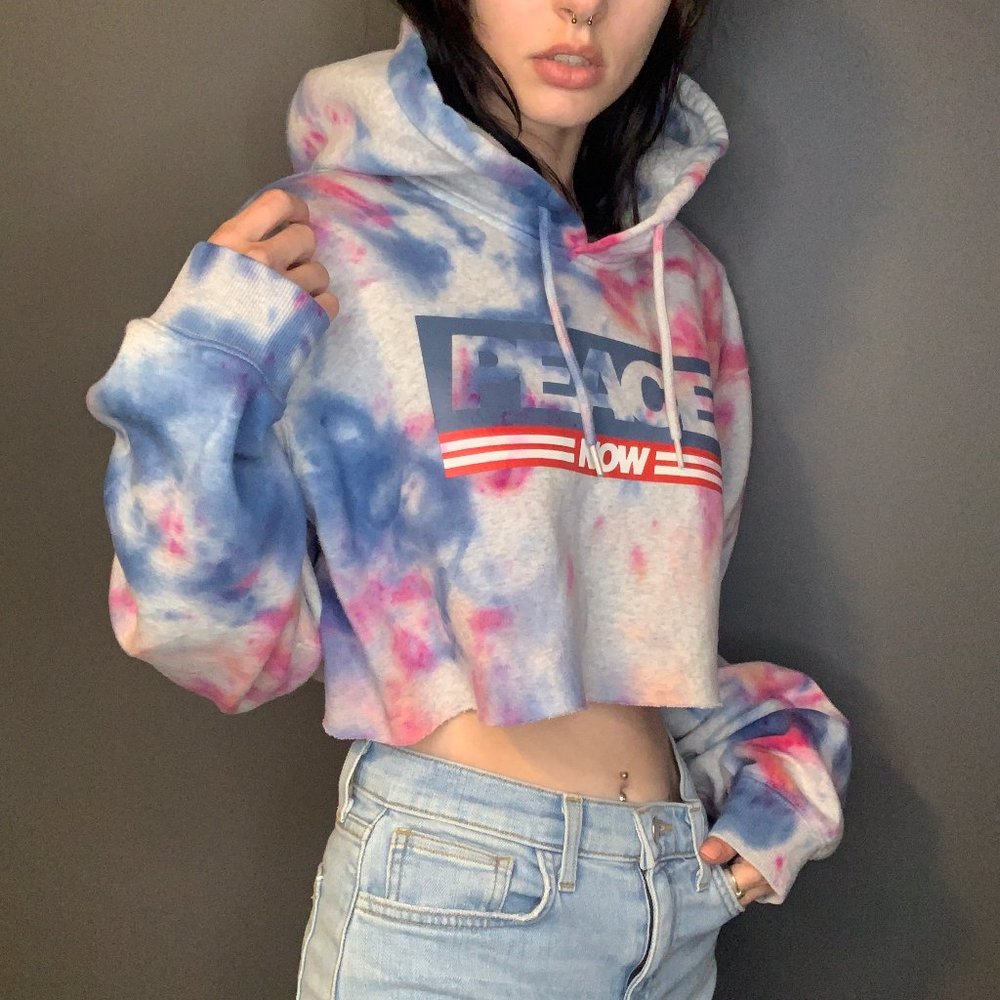 H&M Crop Tie Dye "Peace Now" Hoodie